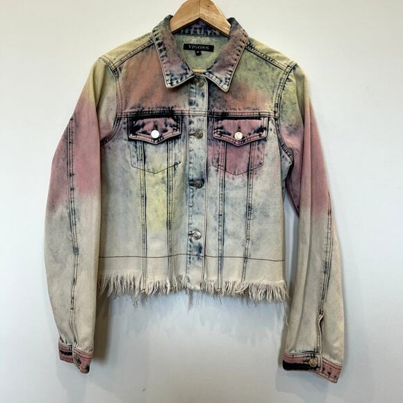 VIGOSS Rainbow Tie Die Denim Jacket Sz M - Picture 1 of 5